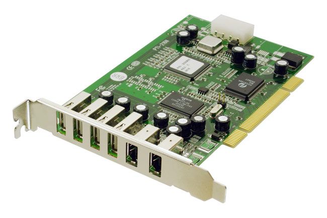 close up of usb firewire ports on a pci card Stock Photo